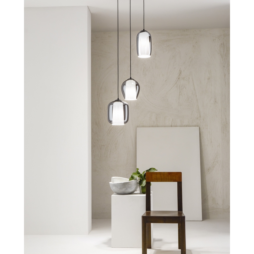 Ondaluce - Hängeleuchte mit Kabel BONNIE 1xE27/15W/230V Ø 15,5 cm schwarz/rauchschwarz