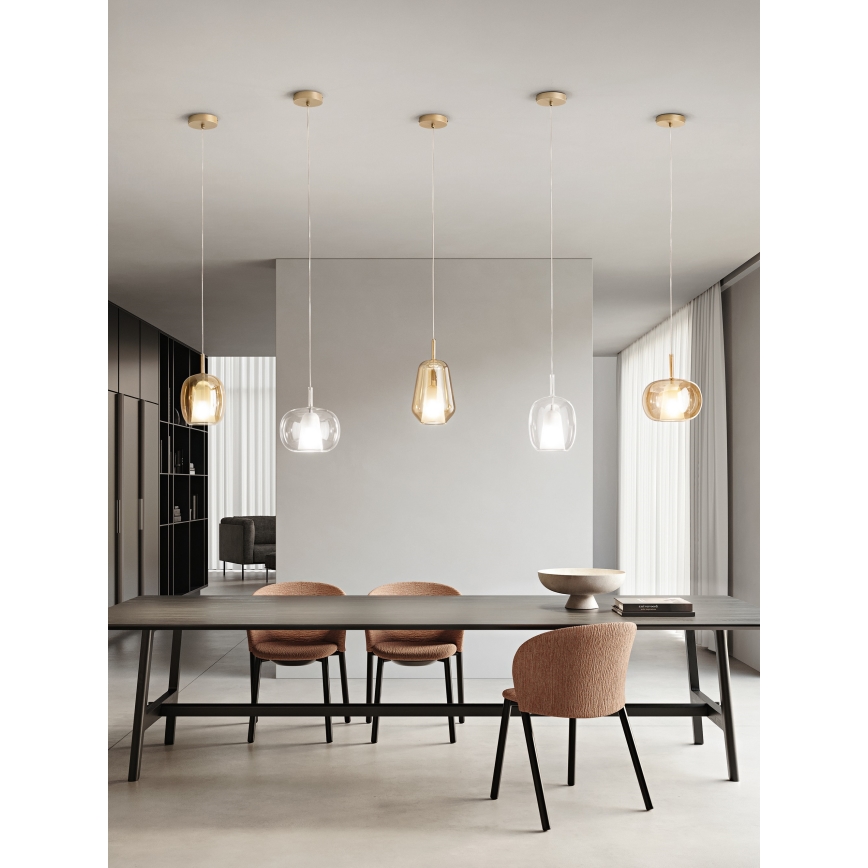 Ondaluce - Hängeleuchte mit Kabel THELMA 1xE27/15W/230V Ø 25 cm gold/transparent