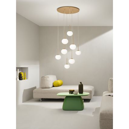 Ondaluce - JEWEL Pendelleuchte an Kabel 8xE14/10W/230V Ø 70 cm gold/weiß