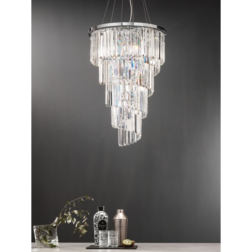 Ondaluce - Kristall-Kronleuchter an Kabel ALEXANDER 10xE14/10W/230V Ø 50 cm glänzender Chrom