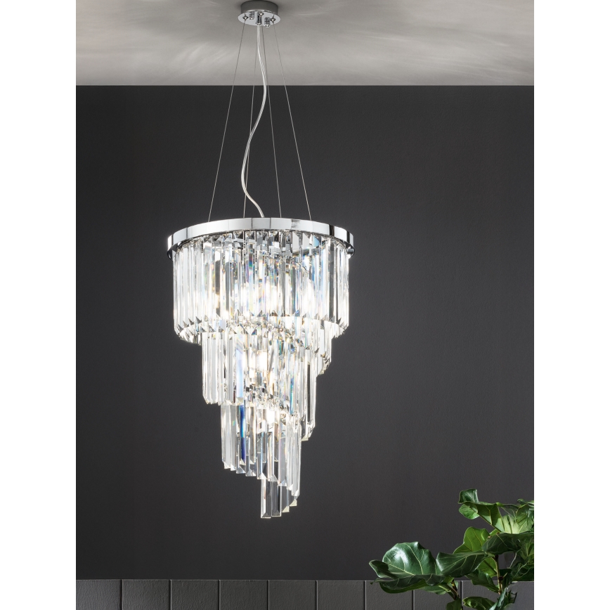 Ondaluce - Kristall-Kronleuchter ALEXANDER 7xE14/10W/230V Ø 40 cm, glänzender Chrom, mit Kabelaufhängung