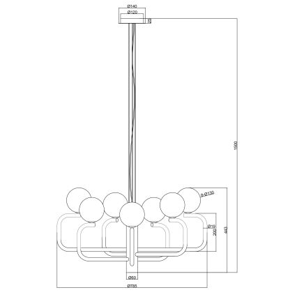 Ondaluce - Pendelleuchte an Kabel JEPPY 8xG9/7W/230V Ø 78,5 cm Gold/Weiß