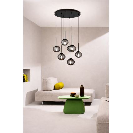Ondaluce - Pendelleuchte an Kabel JEWEL 8xE14/10W/230V Durchmesser 70 cm schwarz/rauchschwarz