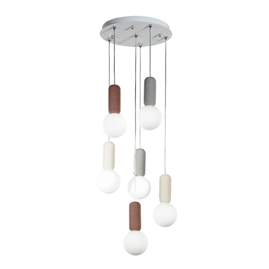 Ondaluce - Pendelleuchte an Kabel ROCK 6xG9/7W/230V Ø 35 cm Beton/Braun/Grau/Weiß