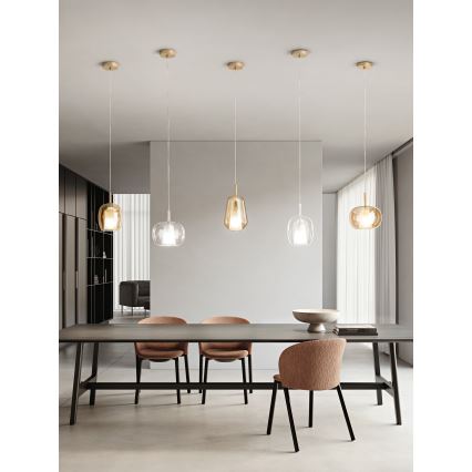 Ondaluce - Pendelleuchte an Kabel THELMA 1xE27/15W/230V Ø 19,5 cm Gold/rauchiges Beige