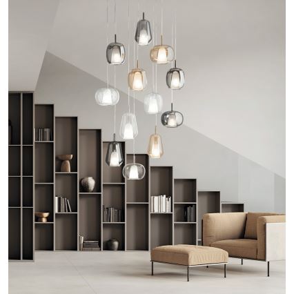 Ondaluce - Pendelleuchte mit Kabel THELMA 1xE27/15W/230V rauchgrau