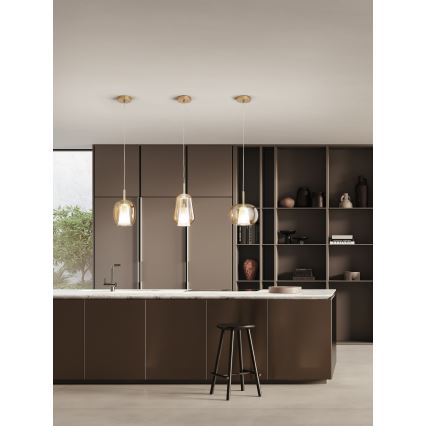 Ondaluce - Pendelleuchte mit Kabel THELMA 1xE27/15W/230V Ø 25 cm gold/rauchiges Beige