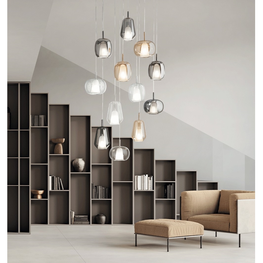 Ondaluce - Pendelleuchte mit Kabel THELMA 1xE27/15W/230V Ø 25 cm gold/rauchiges Beige