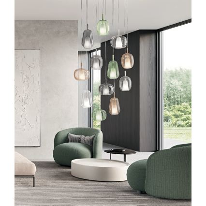 Ondaluce - Pendelleuchte mit Kabel THELMA 3xE27/15W/230V Ø 19,5 cm gold/klarglas