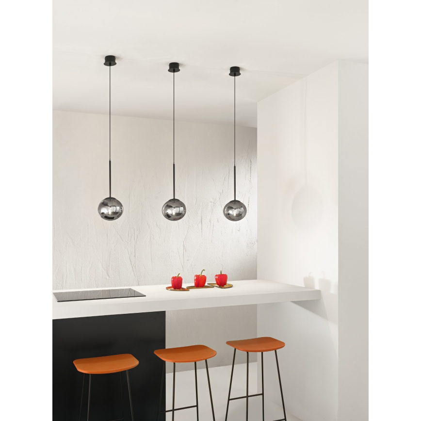 Ondaluce - Pendelleuchte mit Kabelaufhängung JEWEL 1xE14/10W/230V Ø 17 cm schwarz/rauchschwarz