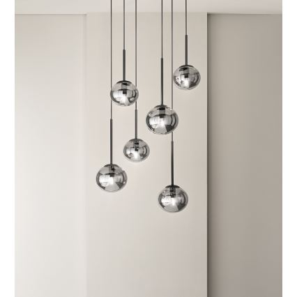 Ondaluce - Pendelleuchte mit Kabelaufhängung JEWEL 1xE14/10W/230V Ø 17 cm schwarz/rauchschwarz