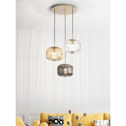 Ondaluce - Pendelleuchte an Kabel ODETTE, 3xE14/10W/230V, Ø 43 cm, gold/rauchfarben, mehrfarbig