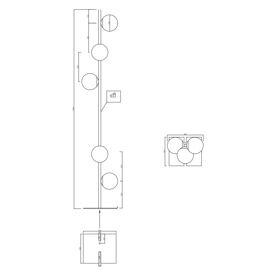 Ondaluce - Stehleuchte MONILE 5xE14/10W/230V 170 cm schwarz/rauchschwarz