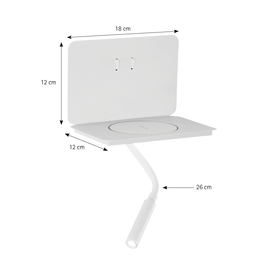 ONLI - Flexible LED-Lampe mit Ablage und Qi-Ladefunktion WIK LED/6,5W/230V + LED/3W weiß