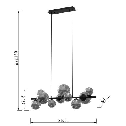ONLI - Hängeleuchte PALOMA 10xG9/10W/230V schwarz/rauchig