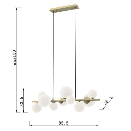 ONLI - Hängeleuchte PALOMA mit Seilaufhängung, 10xG9/3W/230V, goldfarben