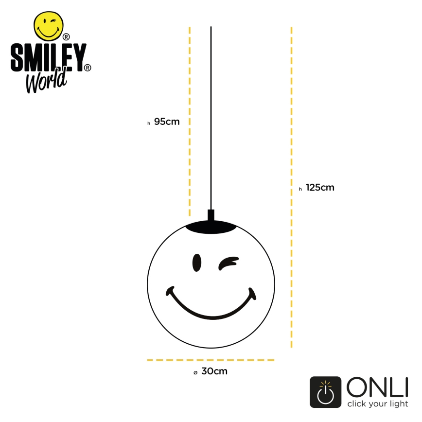 ONLI - Kinder-Pendelleuchte mit Kabel SMILEY 1xE27/15W/230V weiß