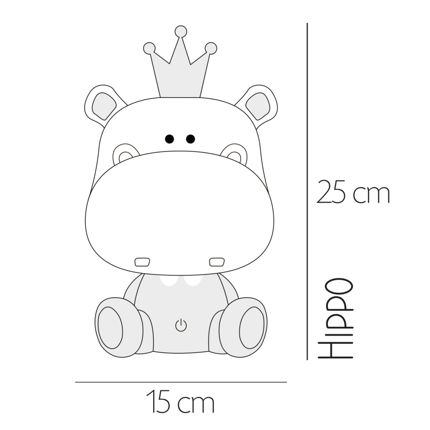 ONLI - Dimmbares LED-Kinder-Nachtlicht PUPPIES LED/3W/230V 25 cm Nilpferd/Grau