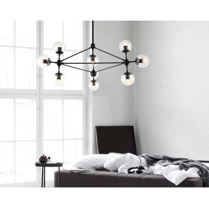Open Design OR80094 - Pendelleuchte an Stange BAO 10xE27/8W/230V Ø 90 cm schwarz