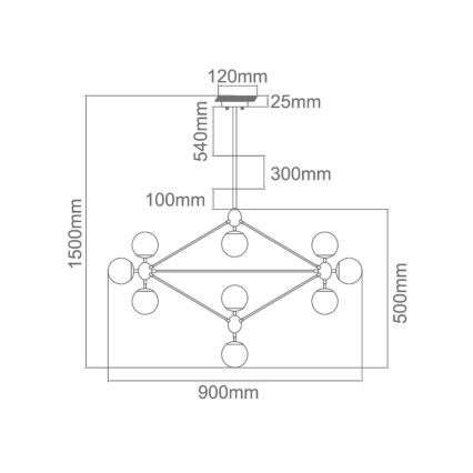 Open Design OR80094 - Pendelleuchte an Stange BAO 10xE27/8W/230V Ø 90 cm schwarz
