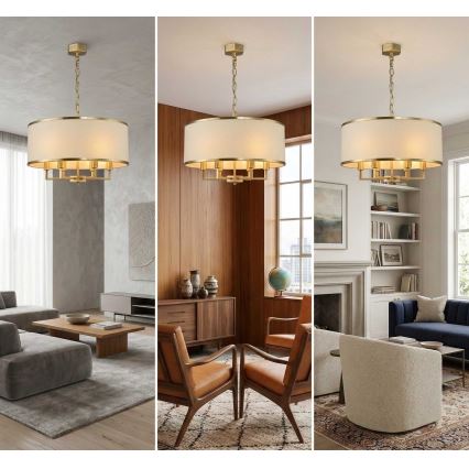 Open Design OR80230 - Kronleuchter mit Kette CASA 6xE14/15W/230V cremefarben/Messing