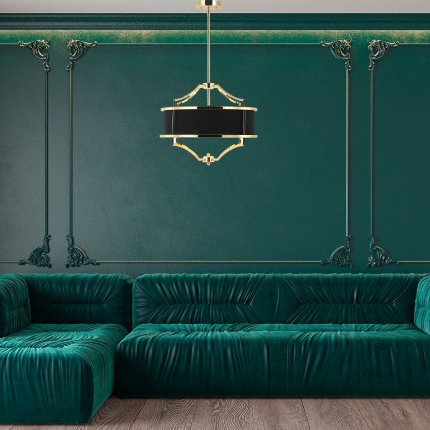 Open Design OR84160 - Pendelleuchte an Stange STESSO 4xE27/15W/230V Ø 55 cm gold/schwarz