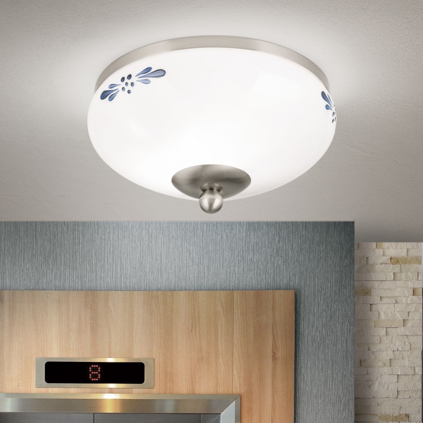 Deckenleuchte LANDHAUS 1xE27/60W/230V d 21 cm matt Chrom/weiß