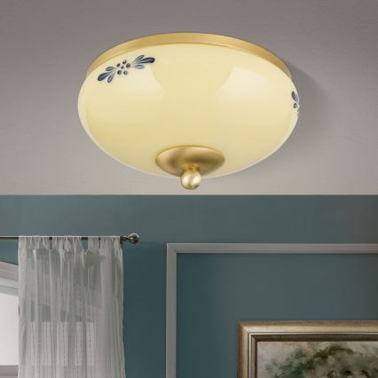 Deckenleuchte LANDHAUS 1xE27/60W/230V Ø 21 cm Messing/beige/blau