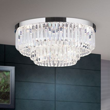 Dimmbare LED-Kristall-Deckenleuchte PRISM LED/80W/230V d 55 cm glänzendes Chrom