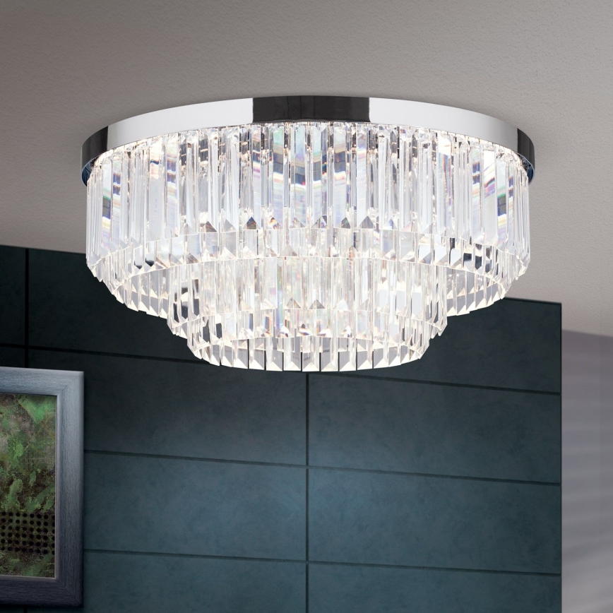 Dimmbare LED-Kristall-Deckenleuchte PRISM LED/80W/230V d 55 cm glänzendes Chrom