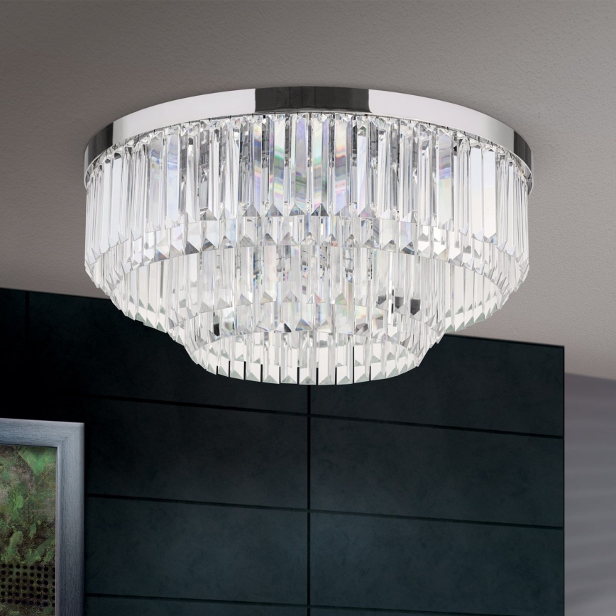 Dimmbare LED-Kristall-Deckenleuchte PRISM LED/80W/230V d 55 cm glänzendes Chrom