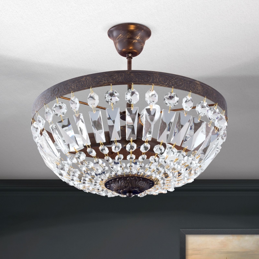 Kristall-Kronleuchter an Stange ARILA 3xE14/40W/230V d 40 cm braun/Patina