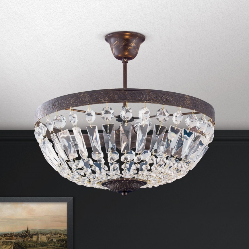 Kristall-Kronleuchter an Stange ARILA 3xE14/40W/230V d 40 cm braun/Patina