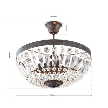 Kristall-Kronleuchter an Stange ARILA 3xE14/40W/230V d 40 cm braun/Patina