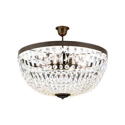 Kristall-Kronleuchter an Stange ARILA 6xE27/60W/230V d 60 cm braun/Patina