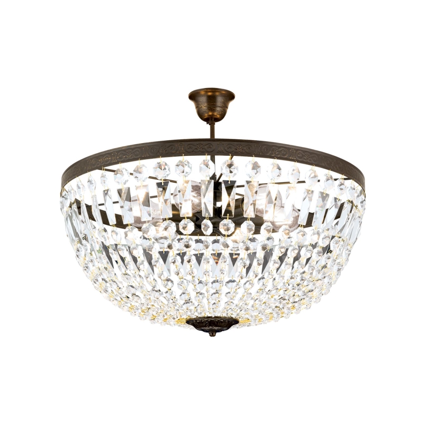 Kristall-Kronleuchter an Stange ARILA 6xE27/60W/230V d 60 cm braun/Patina
