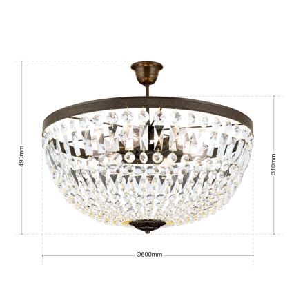 Kristall-Kronleuchter an Stange ARILA 6xE27/60W/230V d 60 cm braun/Patina