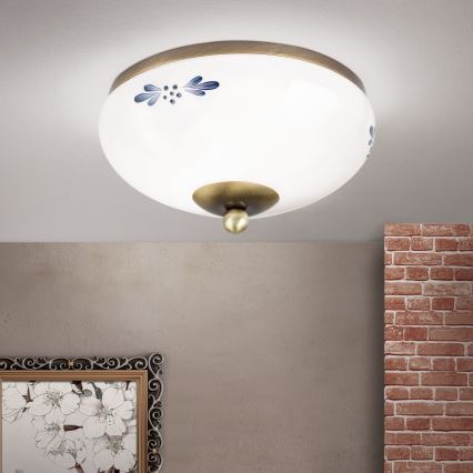 Deckenleuchte LANDHAUS 1xE27/60W/230V Ø 21 cm bronze/weiß/blau