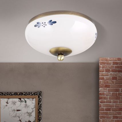 Deckenleuchte LANDHAUS 1xE27/60W/230V Ø 21 cm bronze/weiß/blau