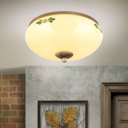 Deckenleuchte LANDHAUS 2xE27/60W/230V Ø 28 cm bronze/beige/grün