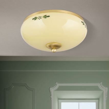 Deckenleuchte LANDHAUS 2xE27/60W/230V d 28 cm Messing/beige