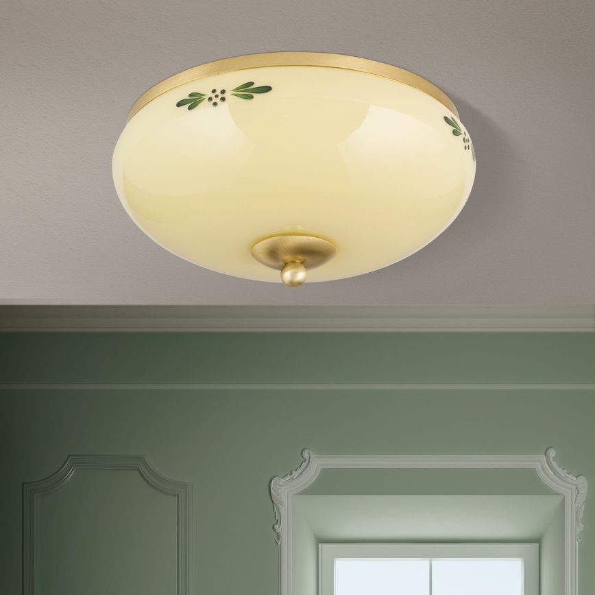 Deckenleuchte LANDHAUS 2xE27/60W/230V d 28 cm Messing/beige