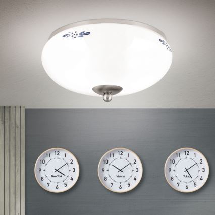 Deckenleuchte LANDHAUS 2xE27/60W/230V Durchmesser 28 cm mattchrom/weiß/blau