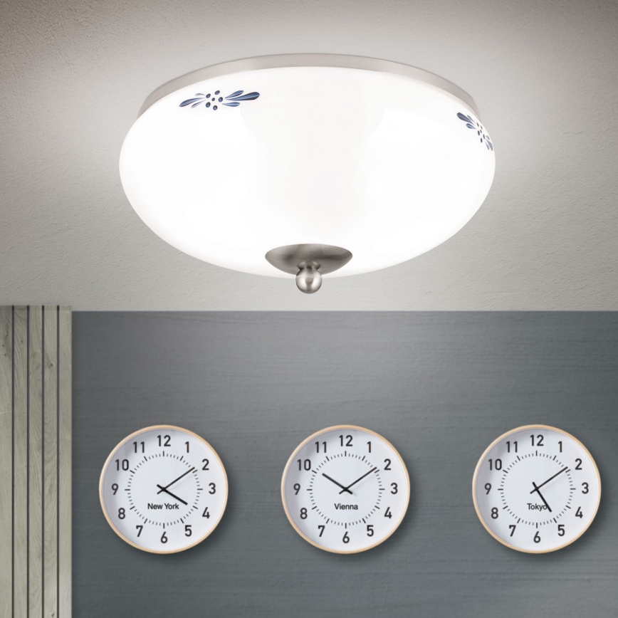 Deckenleuchte LANDHAUS 2xE27/60W/230V Durchmesser 28 cm mattchrom/weiß/blau