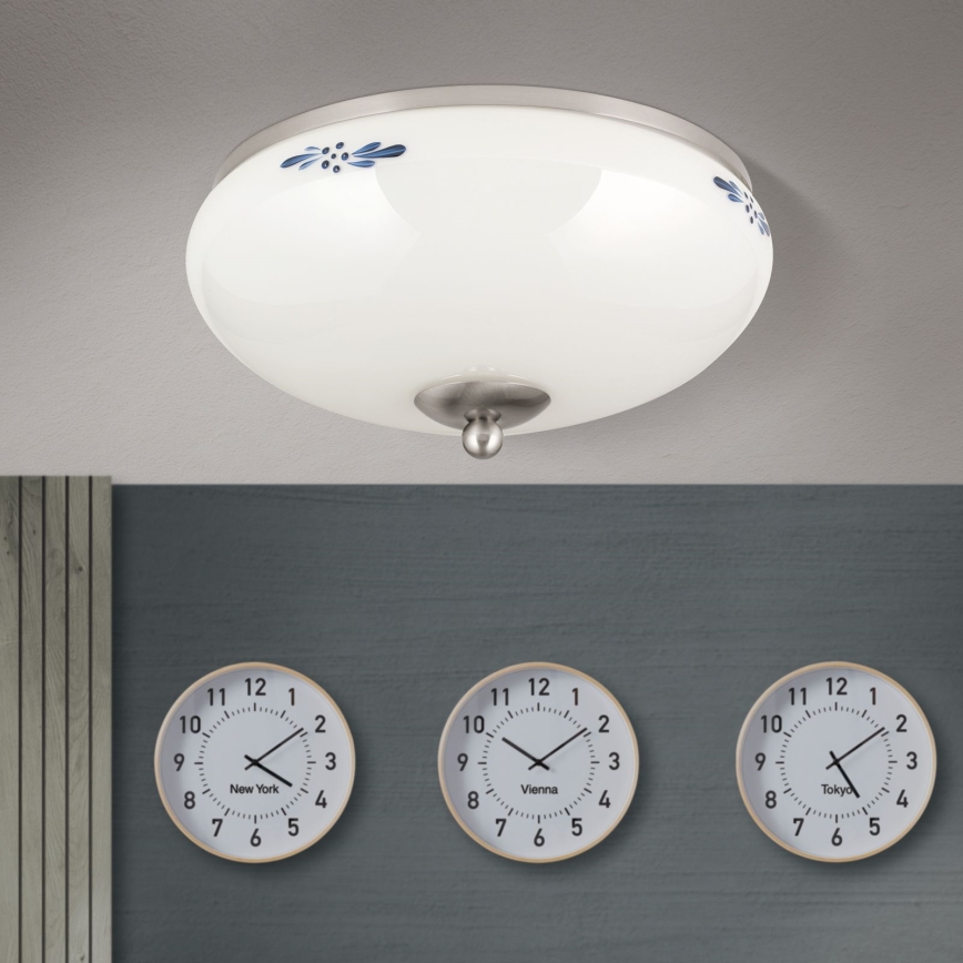 Deckenleuchte LANDHAUS 2xE27/60W/230V Durchmesser 28 cm mattchrom/weiß/blau