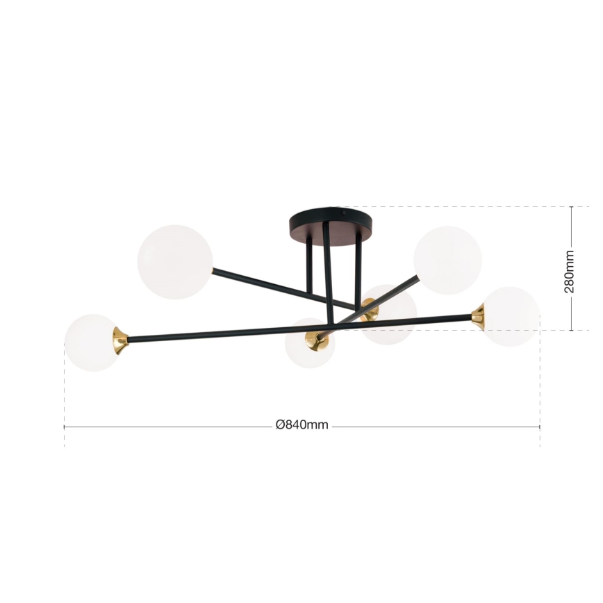 Anbauleuchte SNOWWHITE 6xG9/20W/230V d 84 cm schwarz/golden