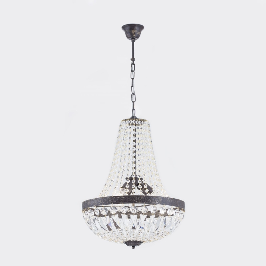 Kristall-Kronleuchter an Kette ARILA 3xE27/60W/230V d 40 cm braun/Patina