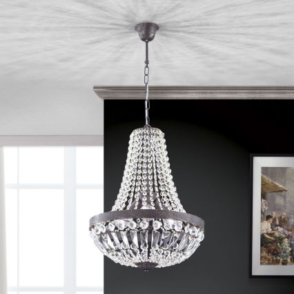 Kristall-Kronleuchter an Kette ARILA 3xE27/60W/230V d 40 cm braun/Patina