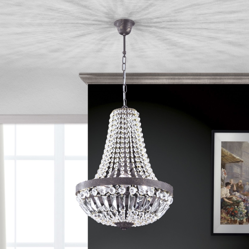 Kristall-Kronleuchter an Kette ARILA 3xE27/60W/230V d 40 cm braun/Patina