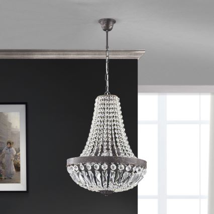 Kristall-Kronleuchter an Kette ARILA 3xE27/60W/230V d 40 cm braun/Patina